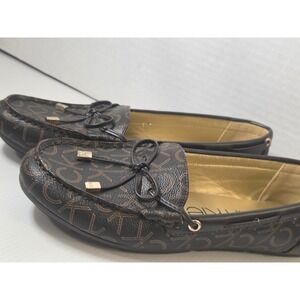 Calvin Klein Loafers Womens Size 8 Brown CK Monogram Moccasin Flats